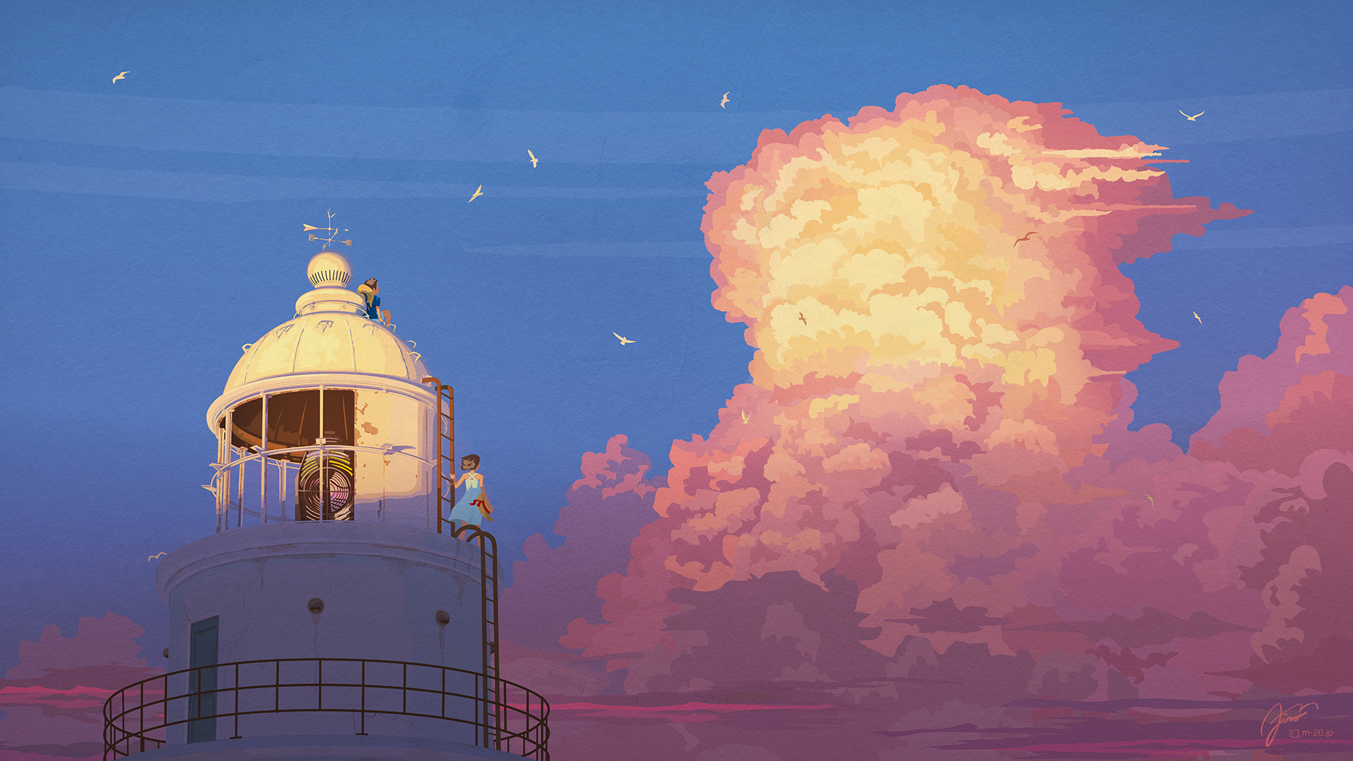 Solitary lighthouse by coast