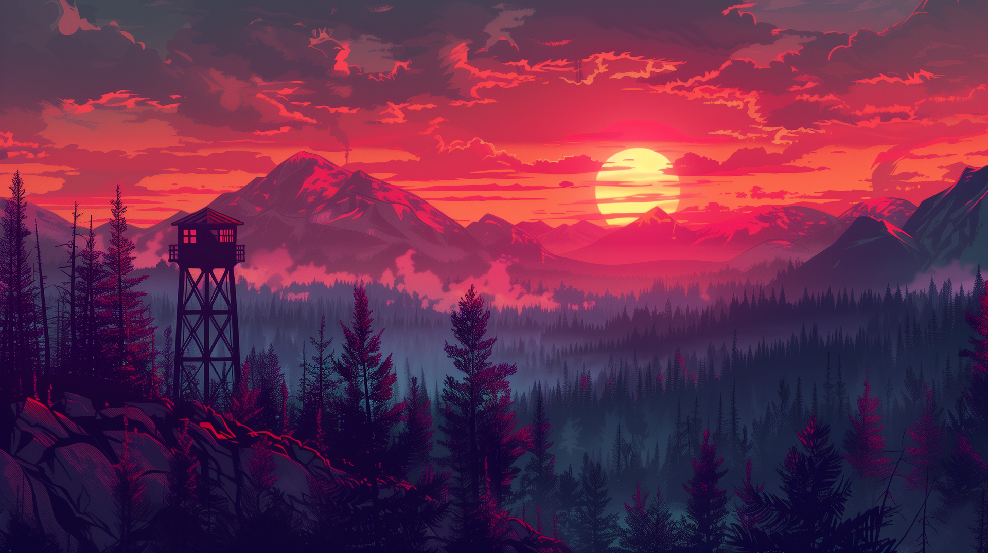 Pink sunset Firewatch landscape