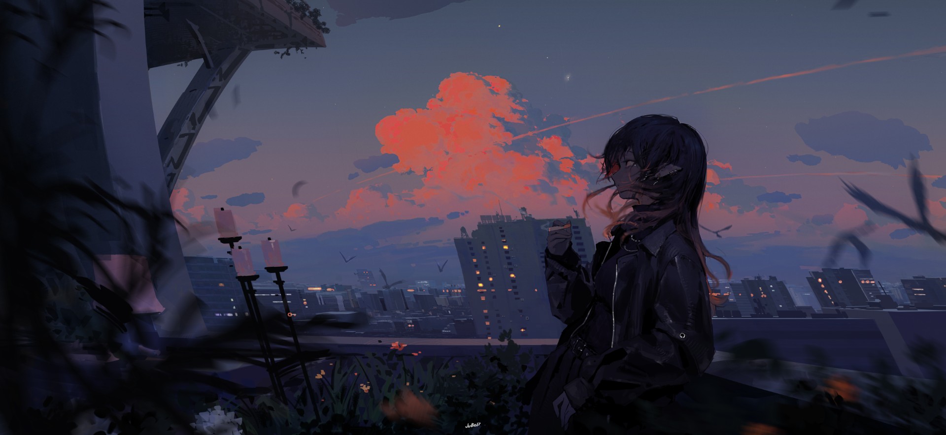 Girl looking at sky relaxing scenery