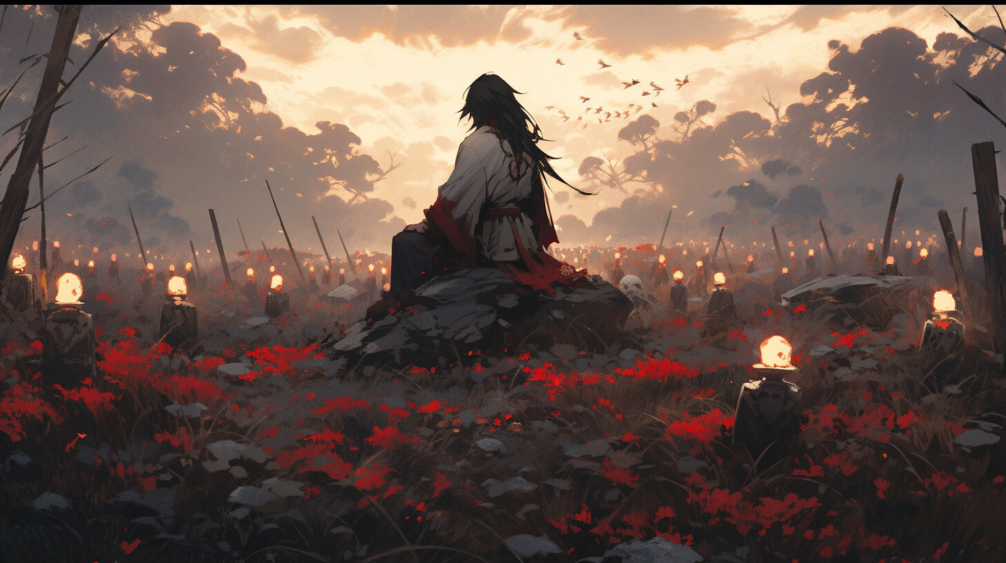 Samurai sitting and thinking