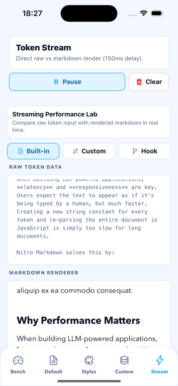 Streaming token-by-token markdown for LLM and chat output