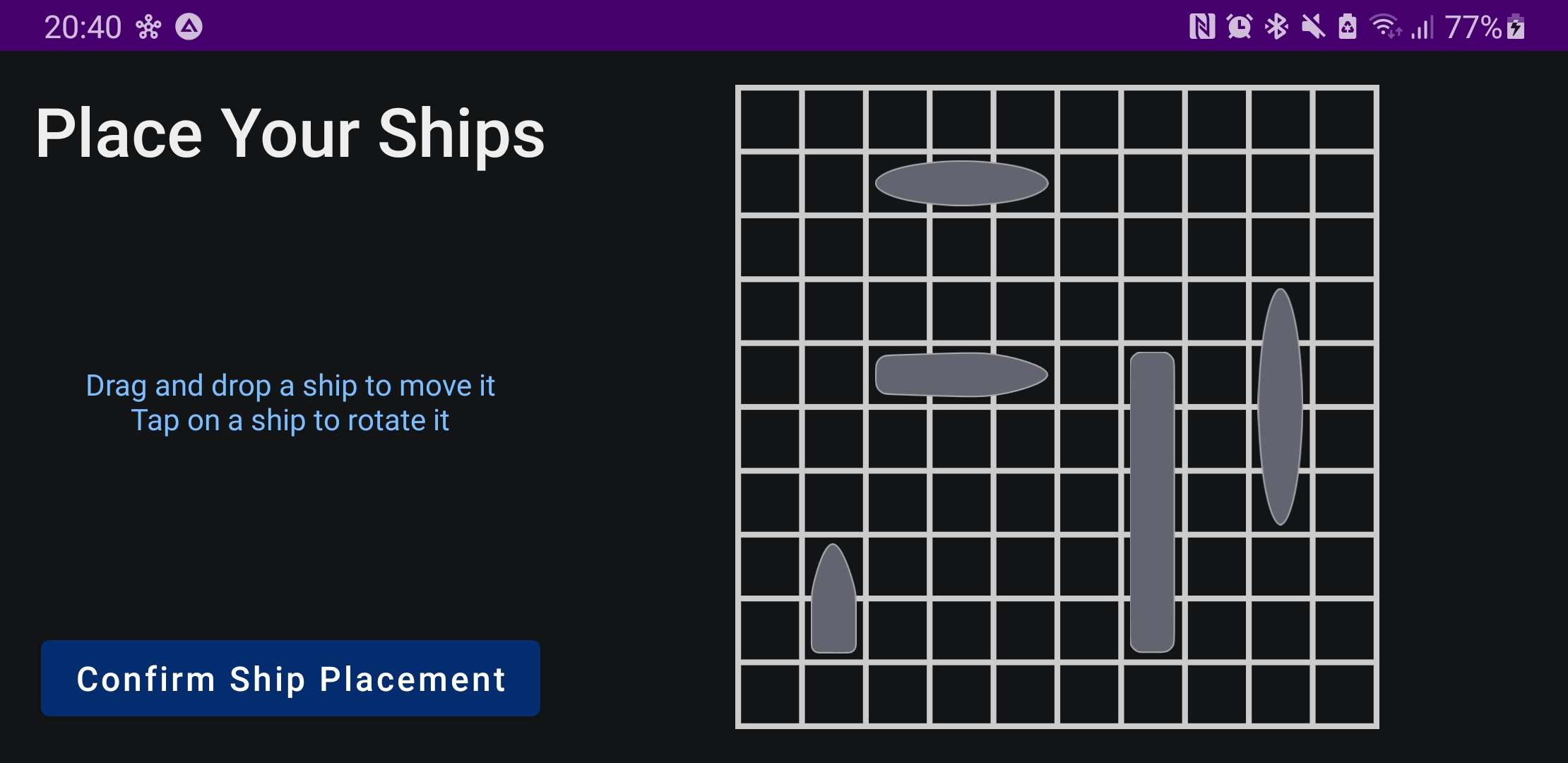 Screenshot of Ship Placement Activity