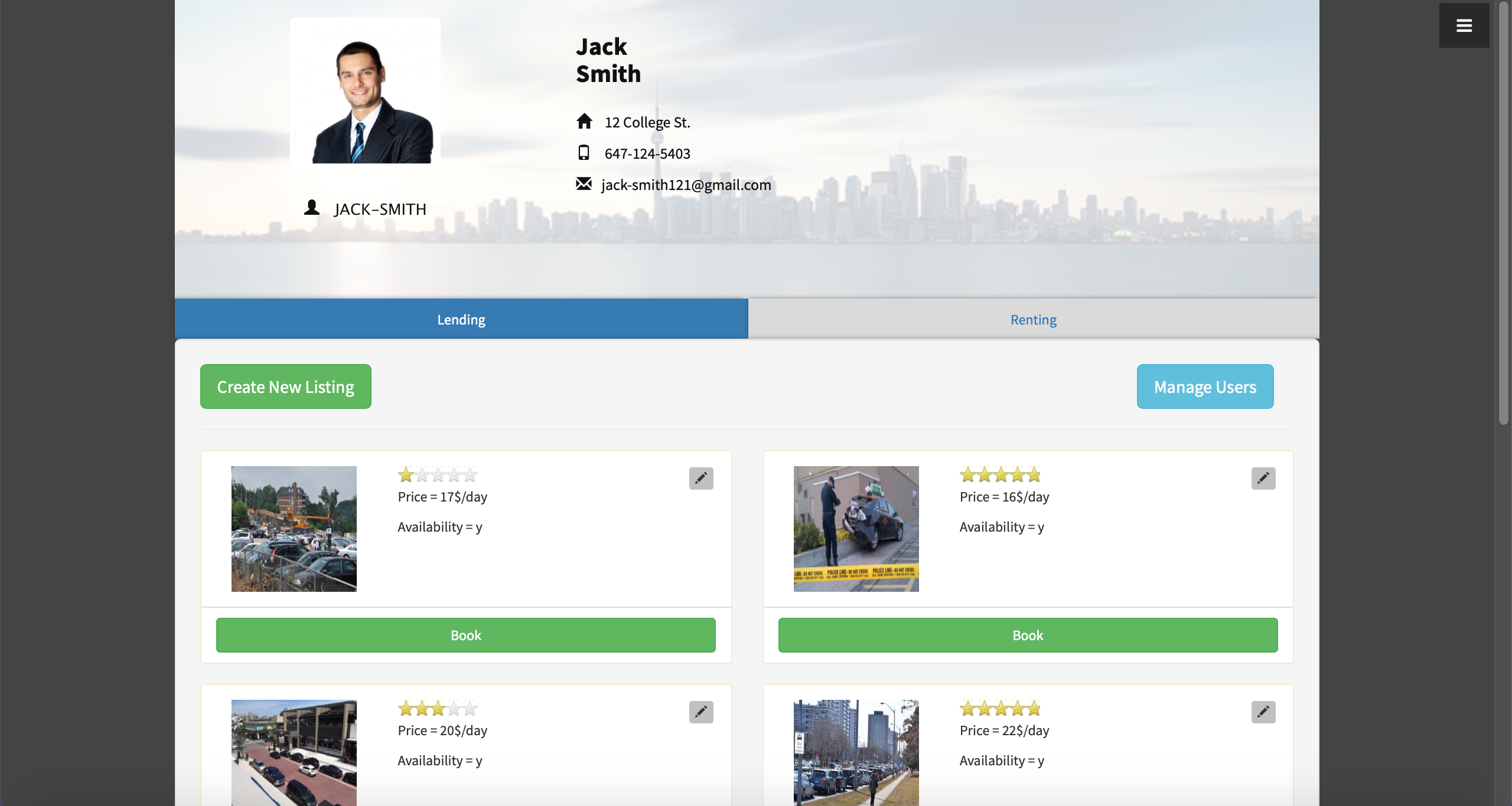 ParkUp Profile Page