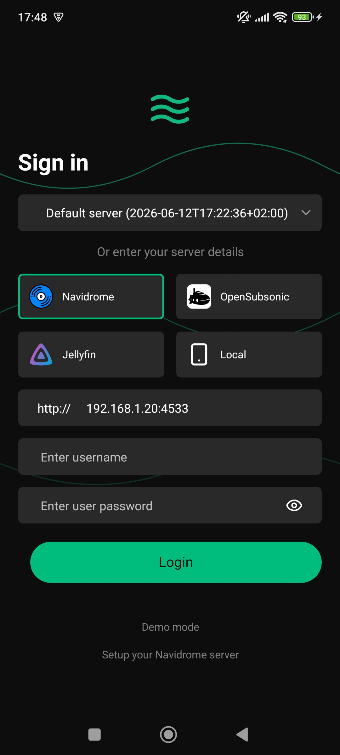Login screen