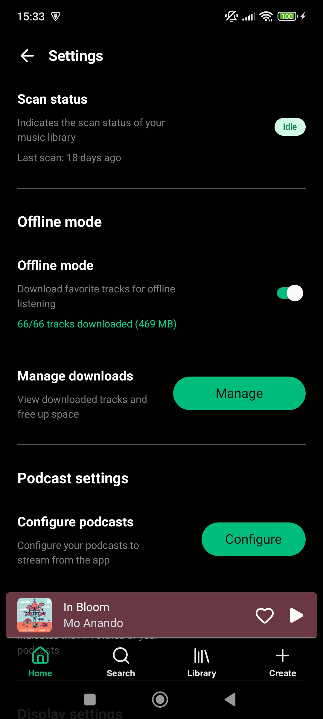 Offline downloads screen