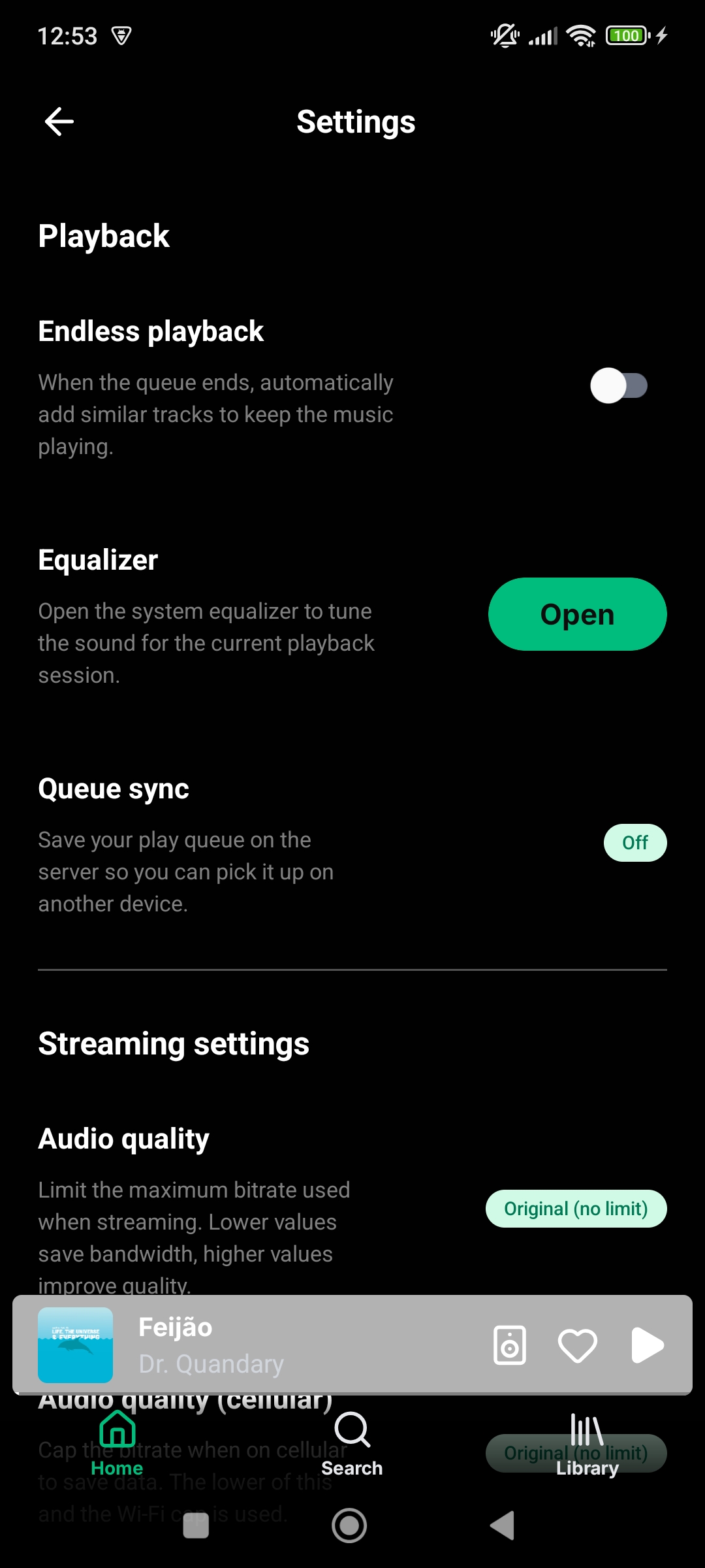 Settings screen