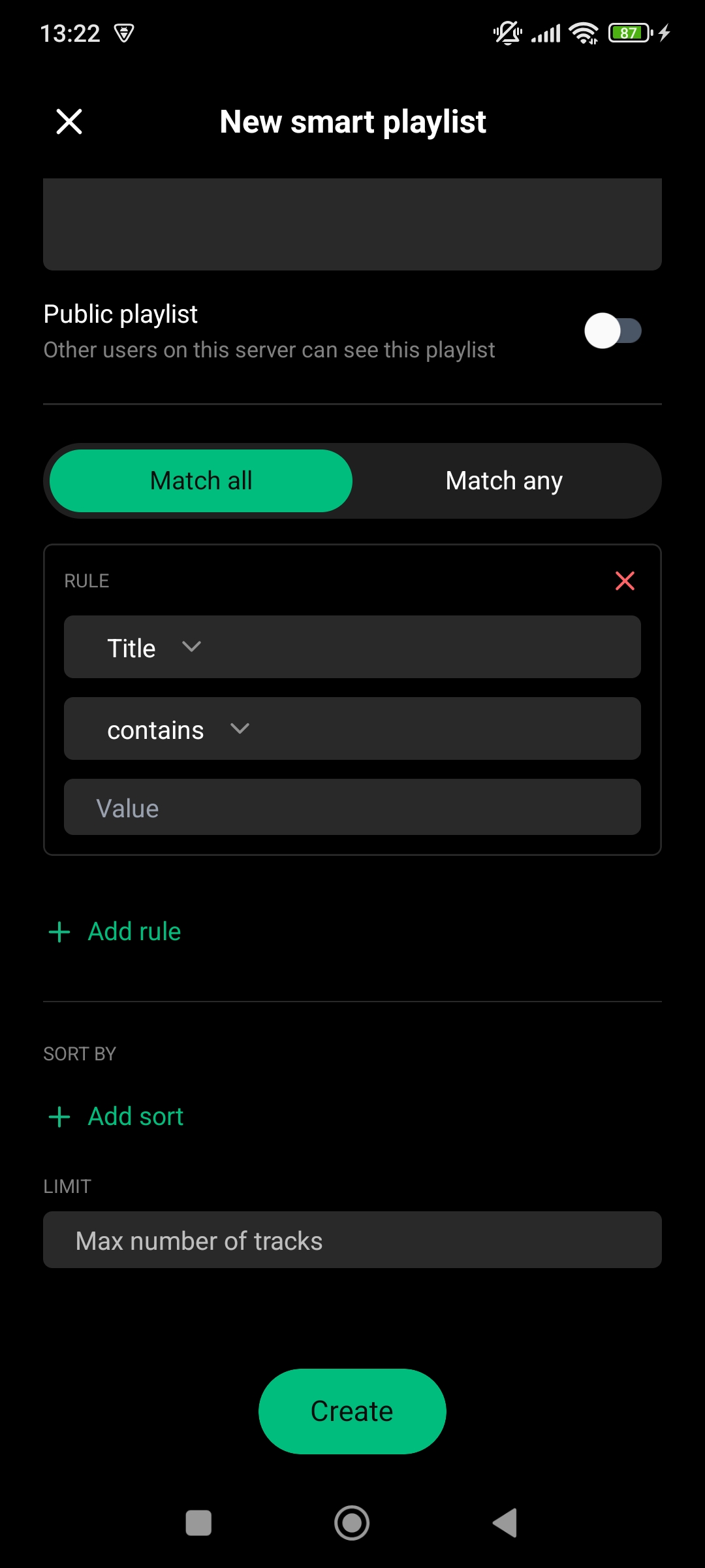 Smart playlist screen