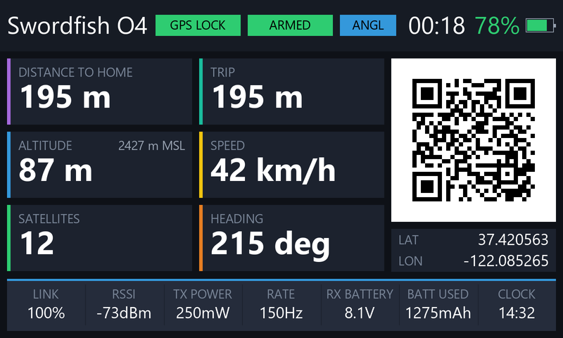 The GPSQR widget running on a RadioMaster TX16S MK3