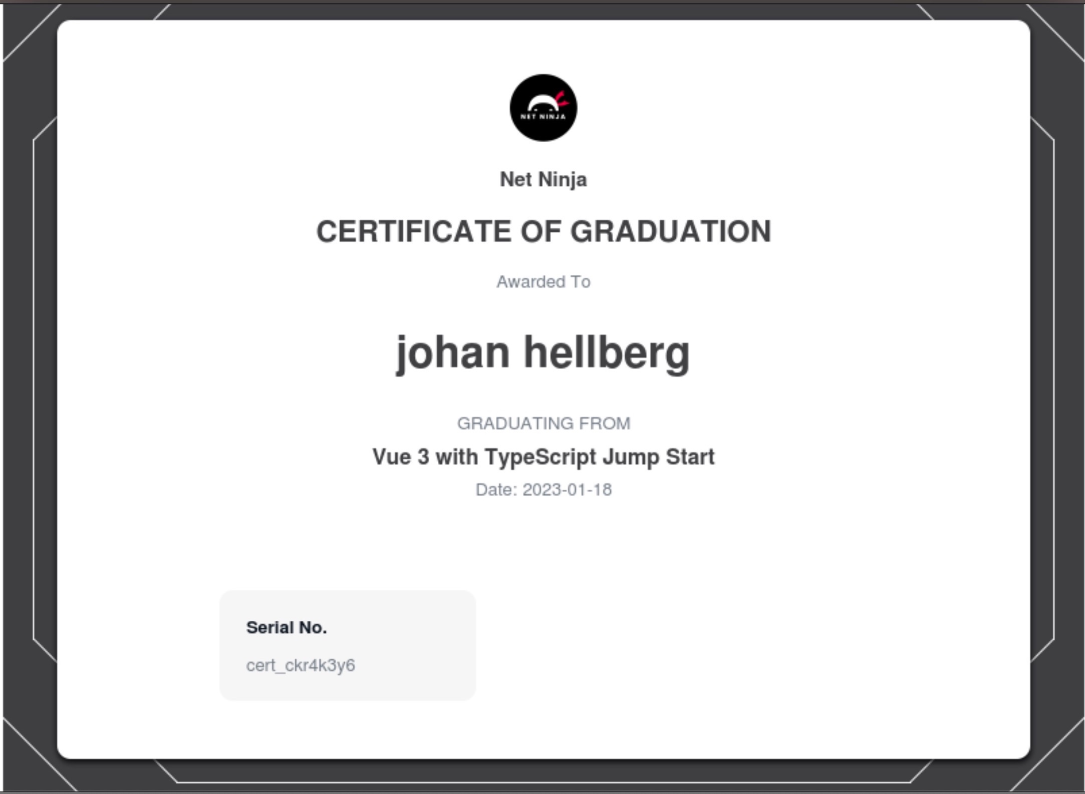 Certificate of graduation for Vue 3 with TypeScript