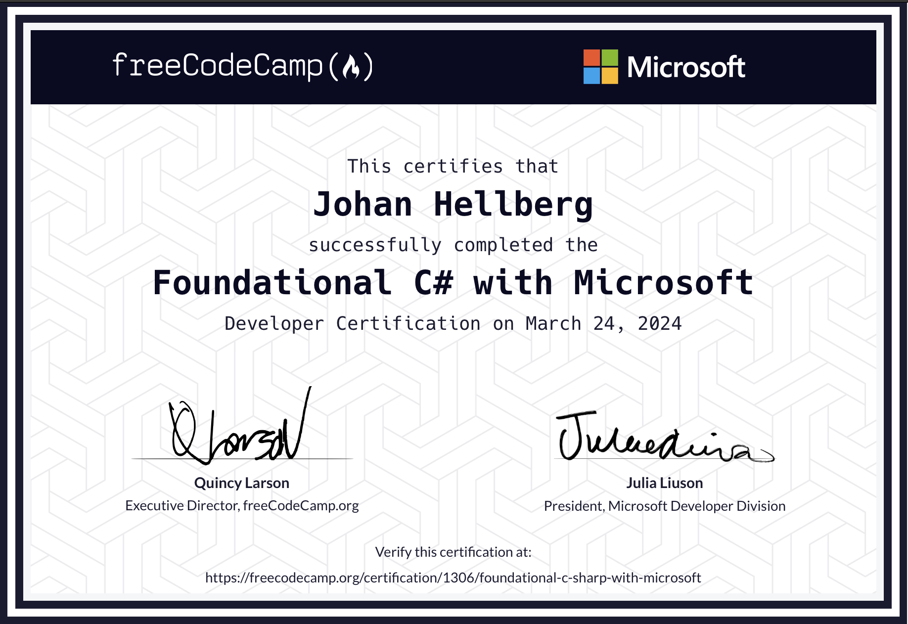 Foundational C# with Microsoft Certificate. from FreeCodeCamp