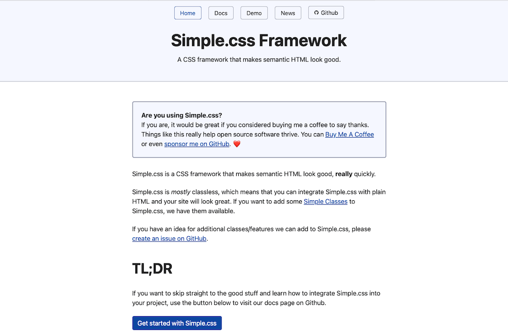 Screenshot of Simple.css