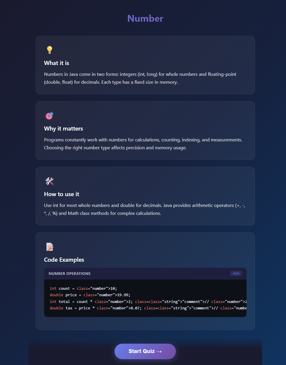 Java Hero Cards – Lernansicht