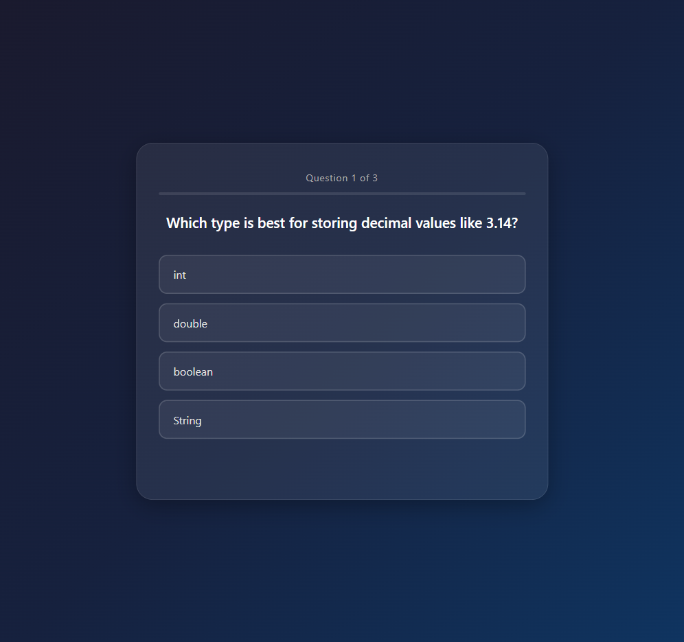 Java Hero Cards – Quizansicht