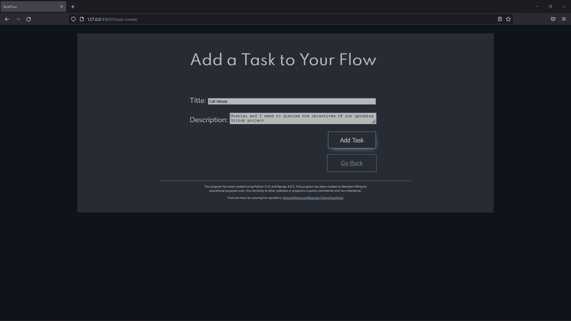 TaskFlow Add Task