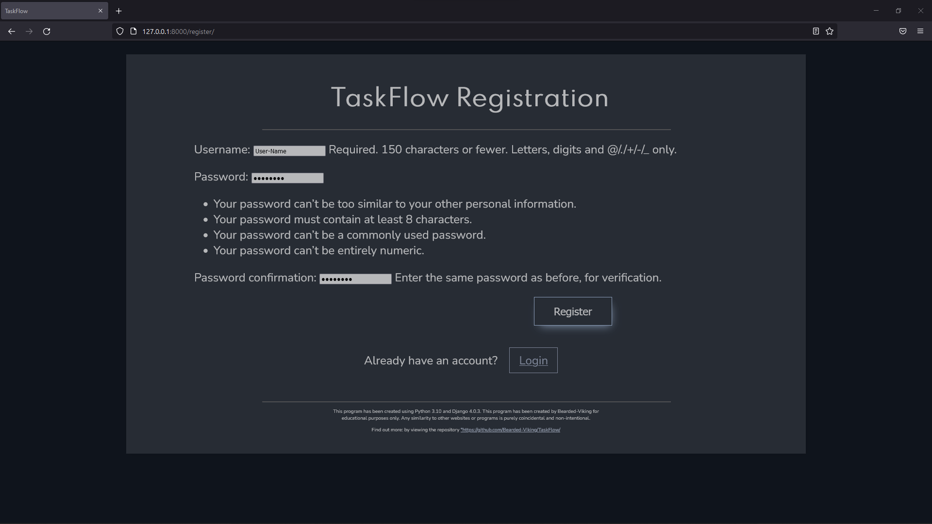 TaskFlow Registration