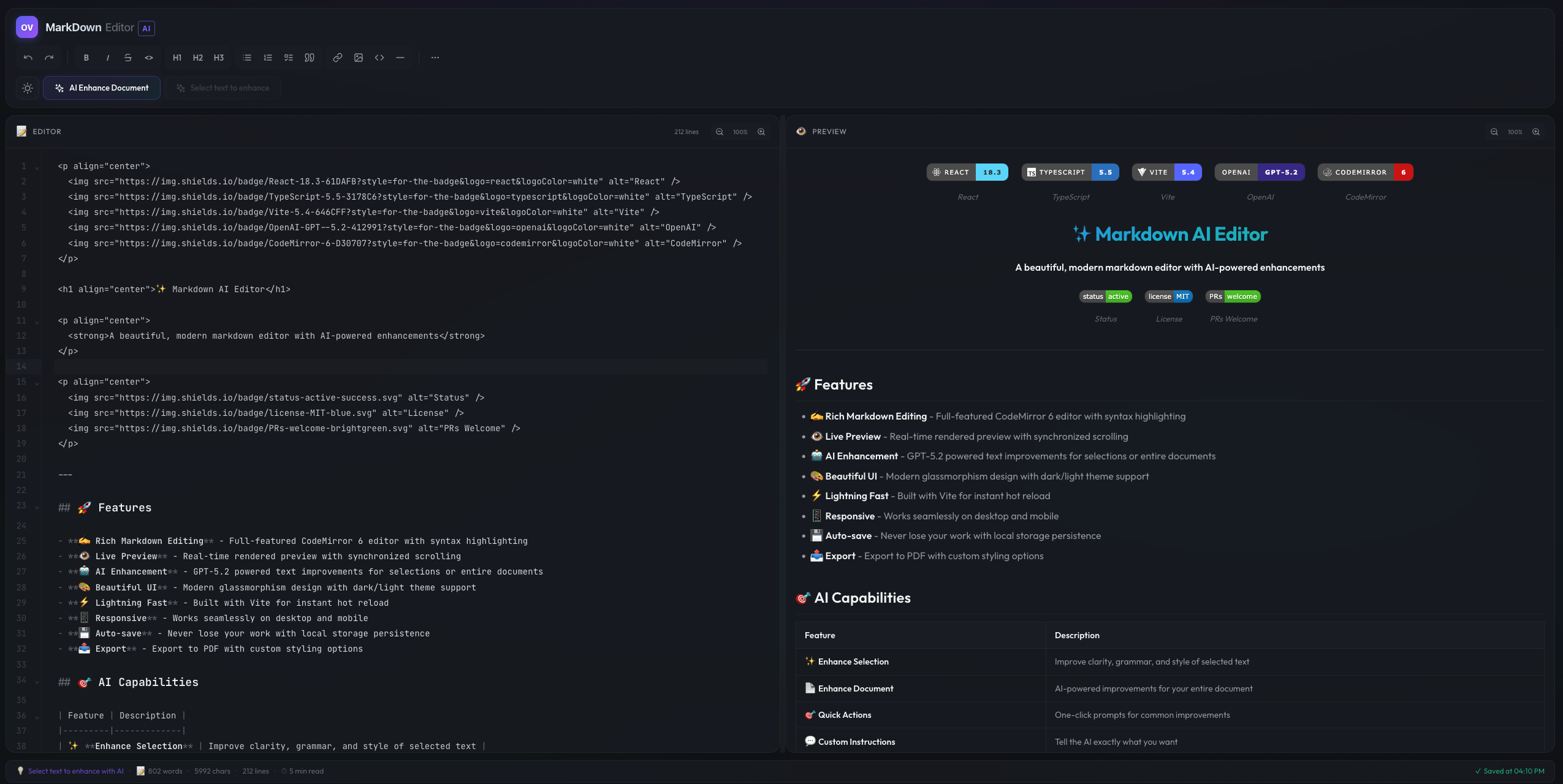 Markdown Editor AI Demo