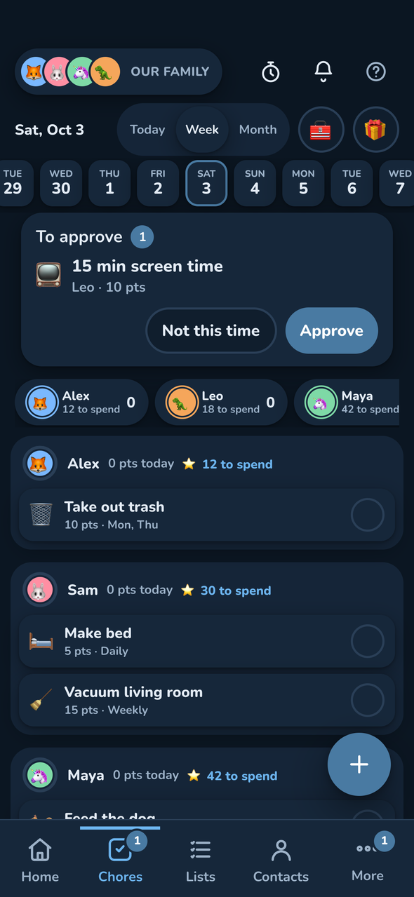 Chores in dark mode