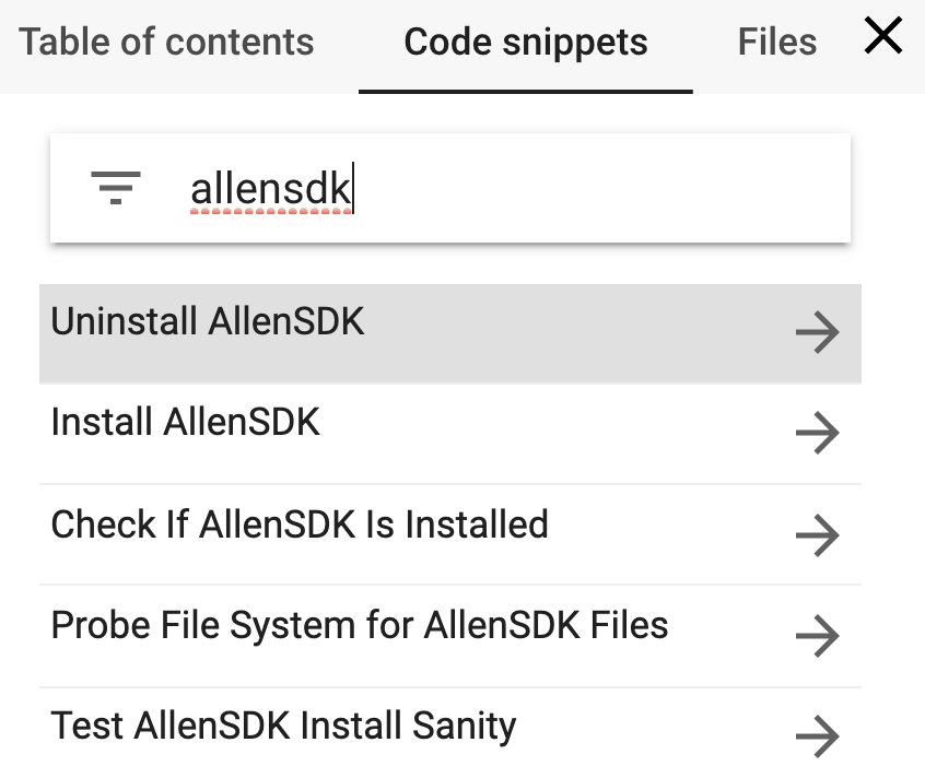 AllenSDK snippets in Colab sidebar