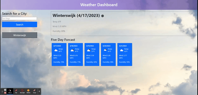 Weather Dashboard Application Behavior