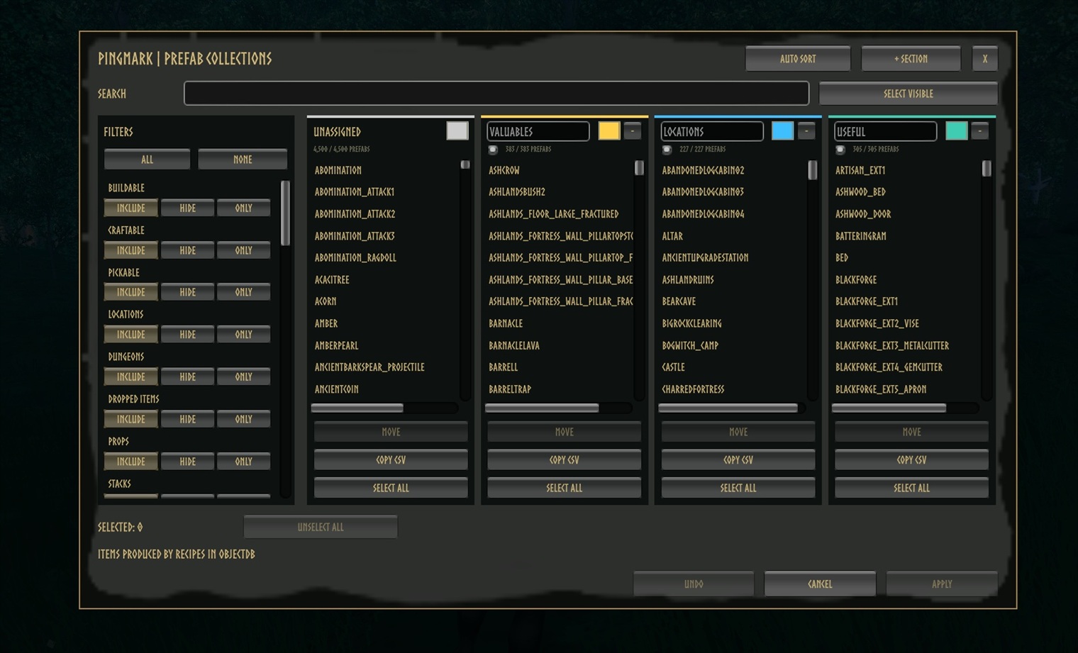 Prefab Collections admin menu