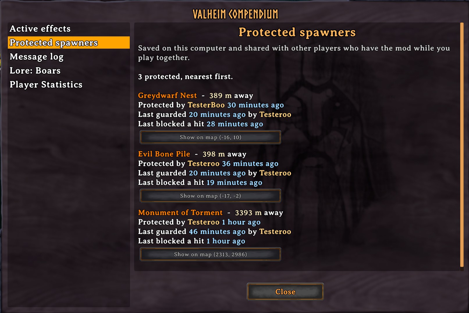 Protected spawners page in the Valheim Compendium