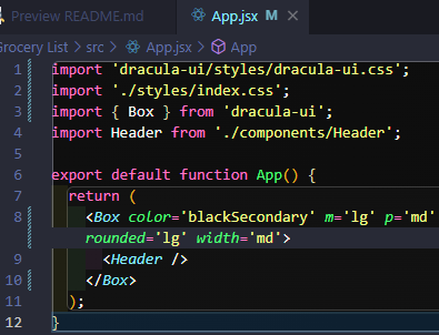 import box from dracula-ui, add it to the JSX with style properties