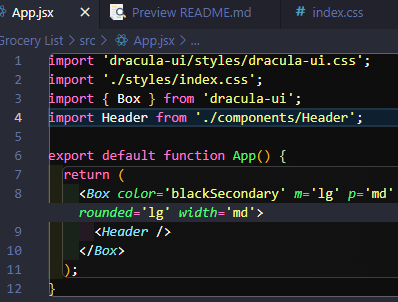 import statement and component in the JSX