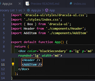 import and component added to App.jsx