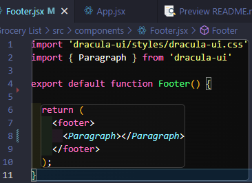 Footer component file using Paragraph from Dracula UI