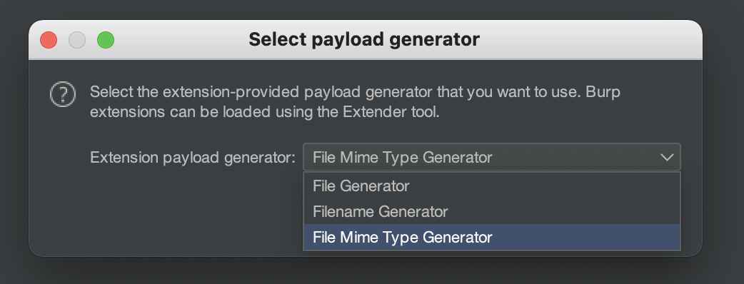 Selecting the appropriate payload generator