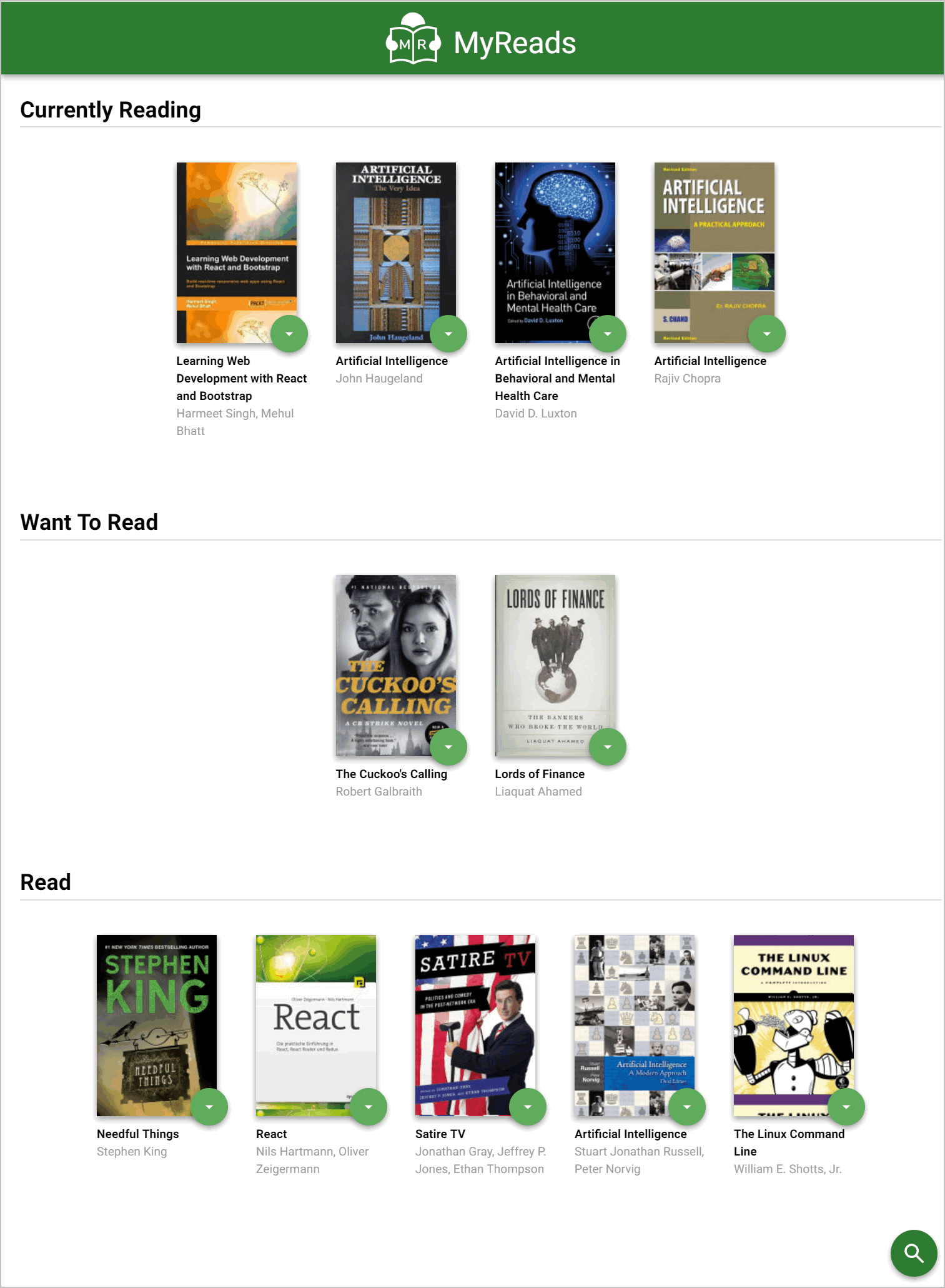 Screenshot of MyReads Website