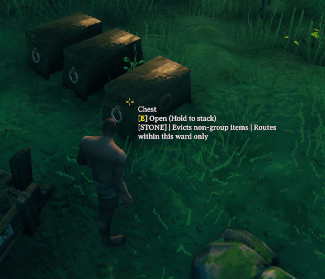 Hovering a chest shows its group, eviction and ward