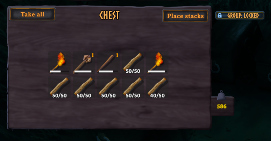 A Locked chest: only the Group button, blue with a padlock