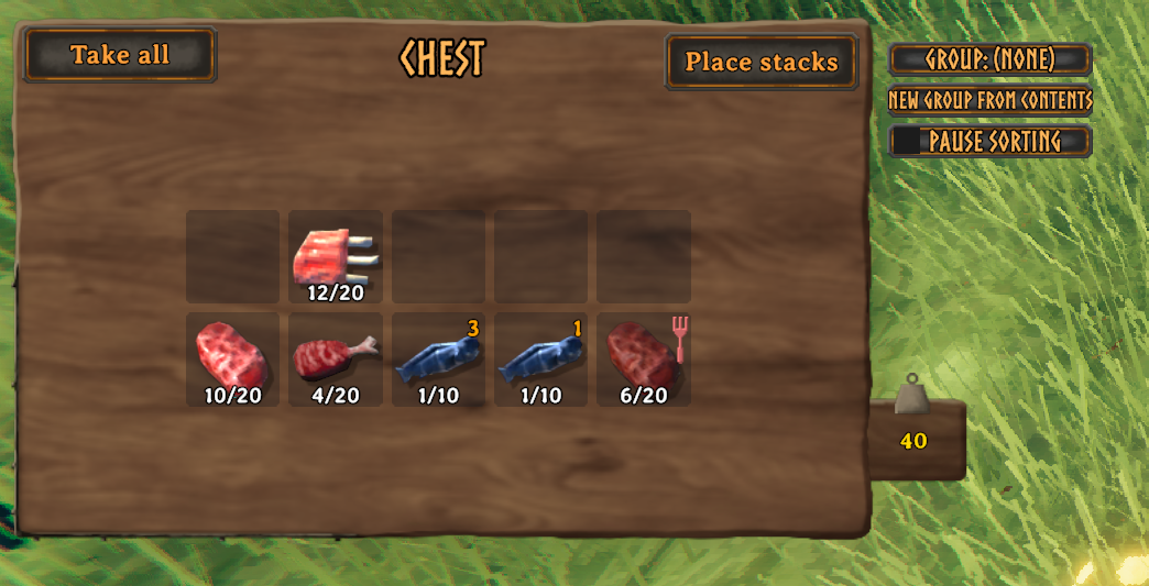 A chest without a group: Group (none), New Group From Contents, Pause sorting