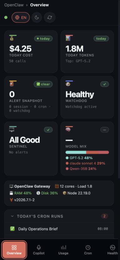 OpenClaw Dashboard mobile layout