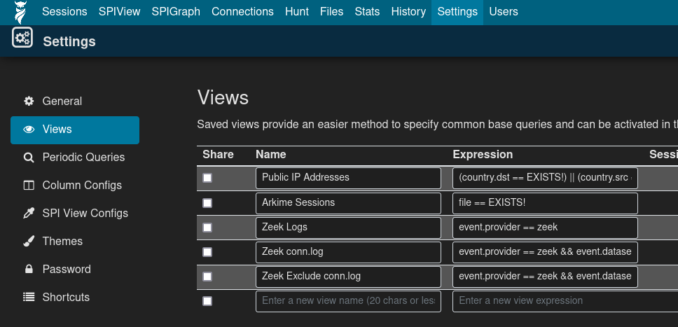 Arkime custom view management