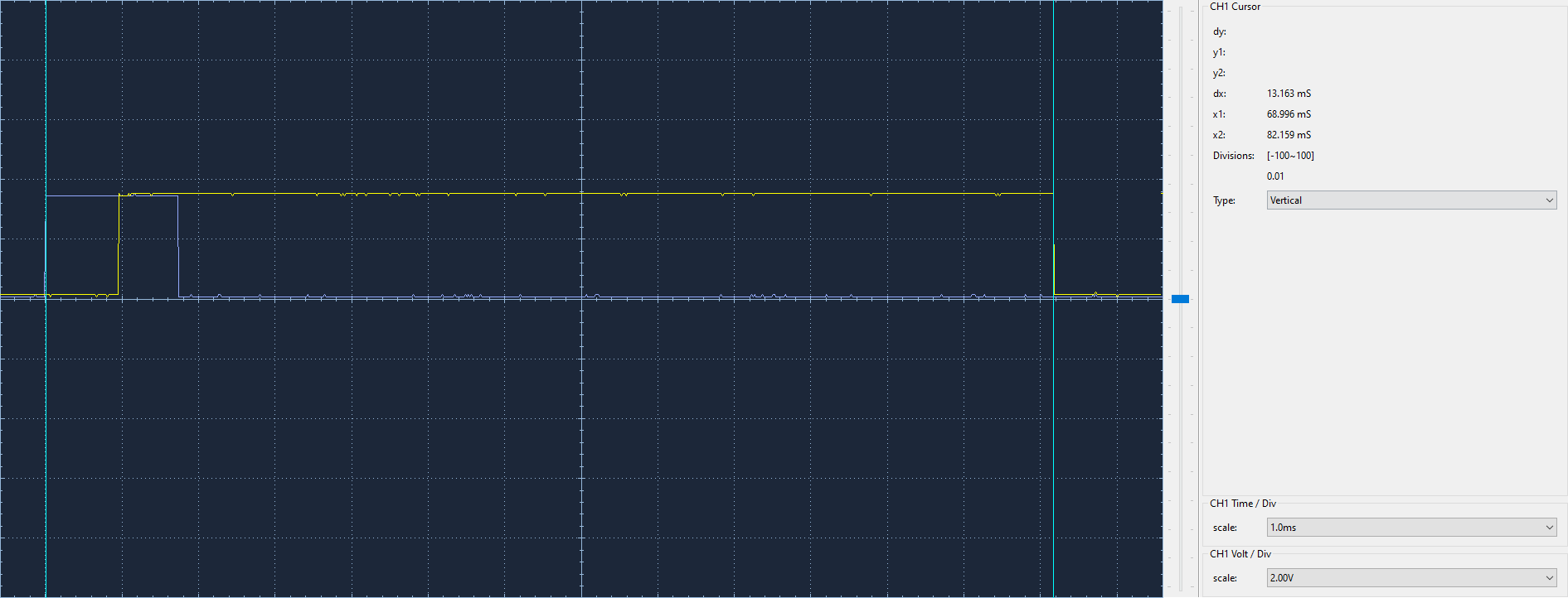 Picture of sample oscilloscope measurement of main menu loop