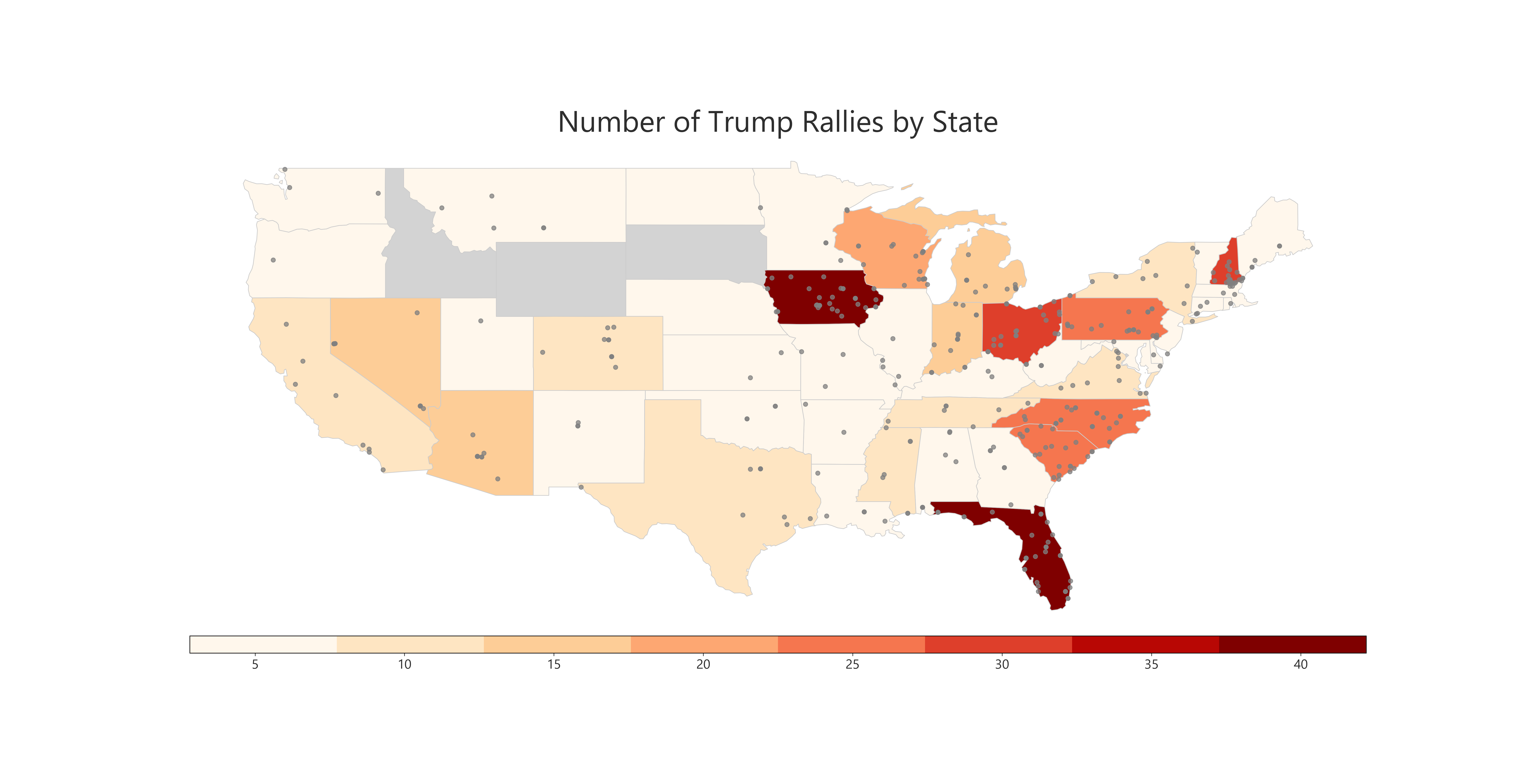Map of all Trump Rallies and the Number of Rallies by State [OC] : r ...