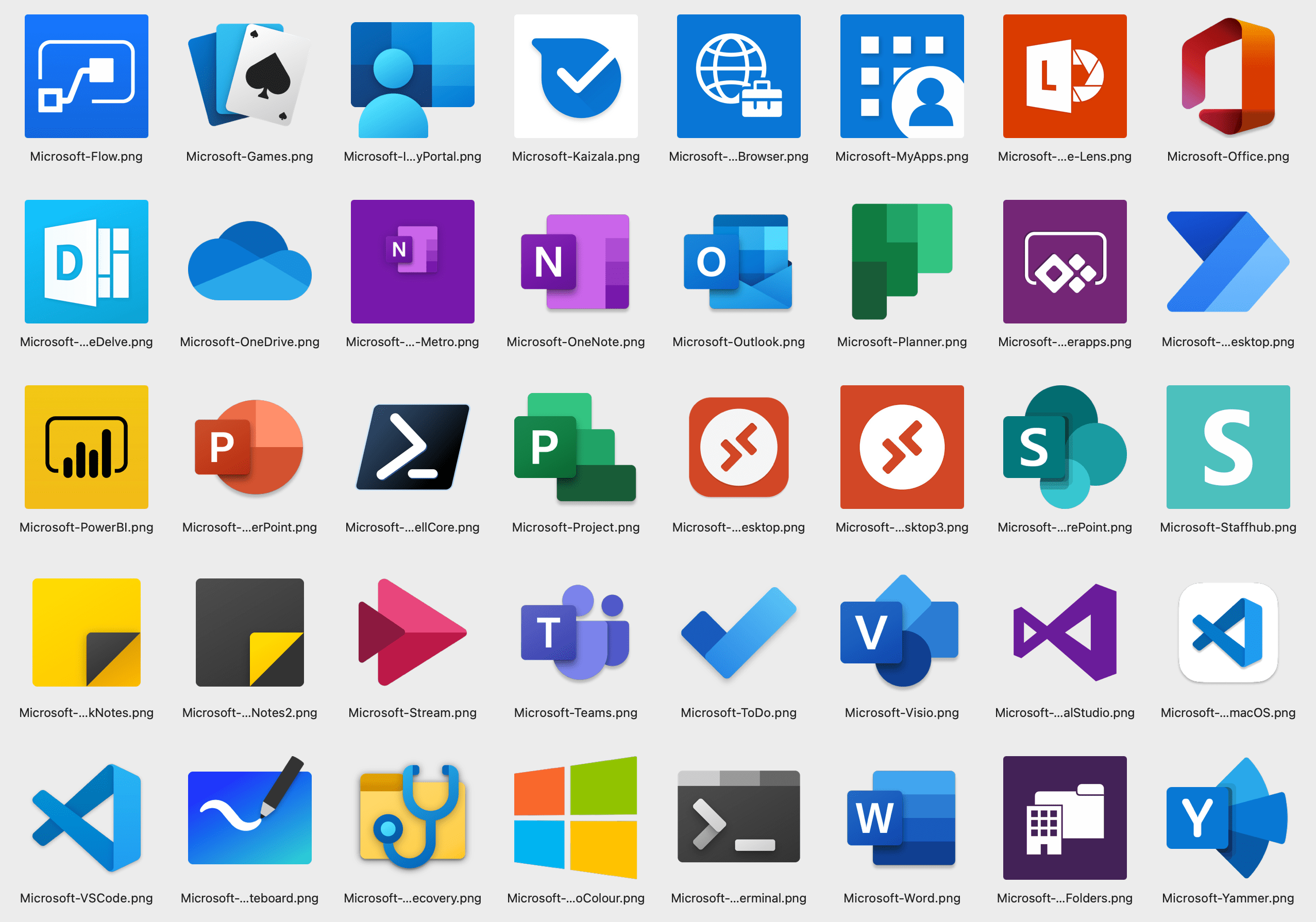 A sample list of available icons