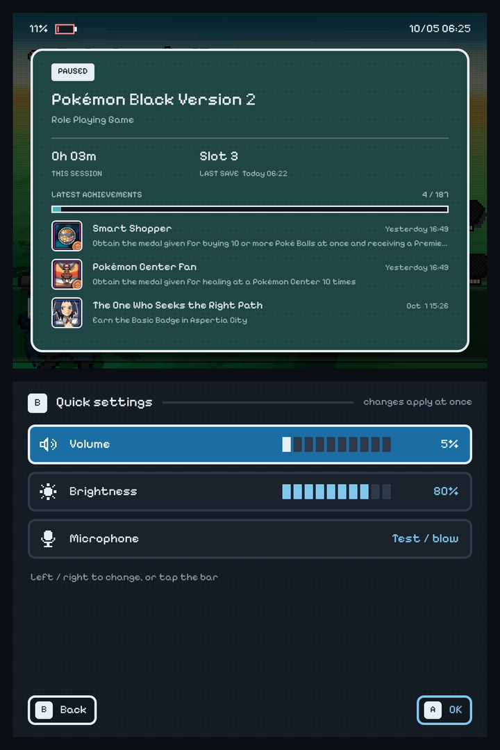 Quick settings: volume and brightness bars and a Microphone row