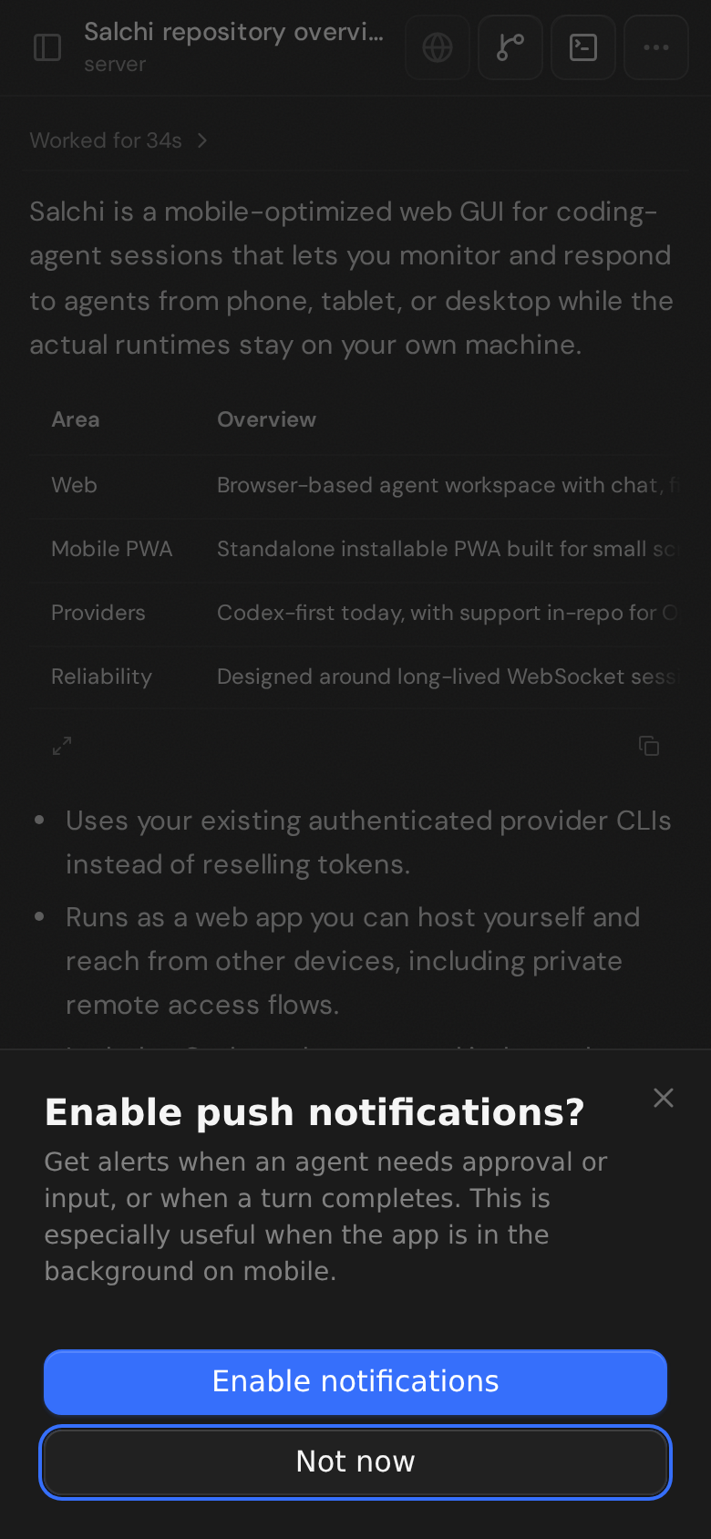 Salchi mobile push notification prompt