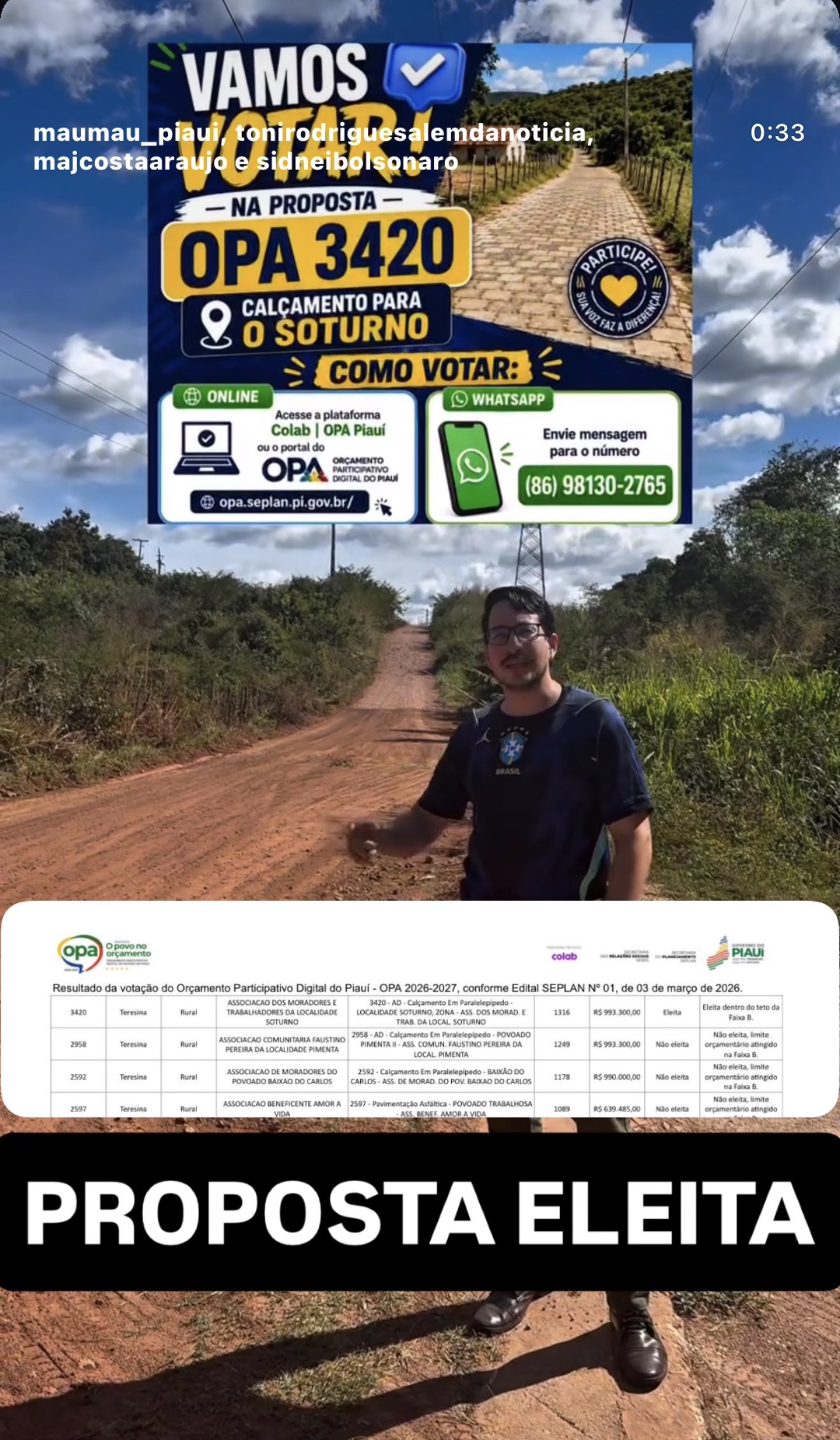 Proposta Eleita no OPA pra zona rural tem contribuição de Mauricio Soares