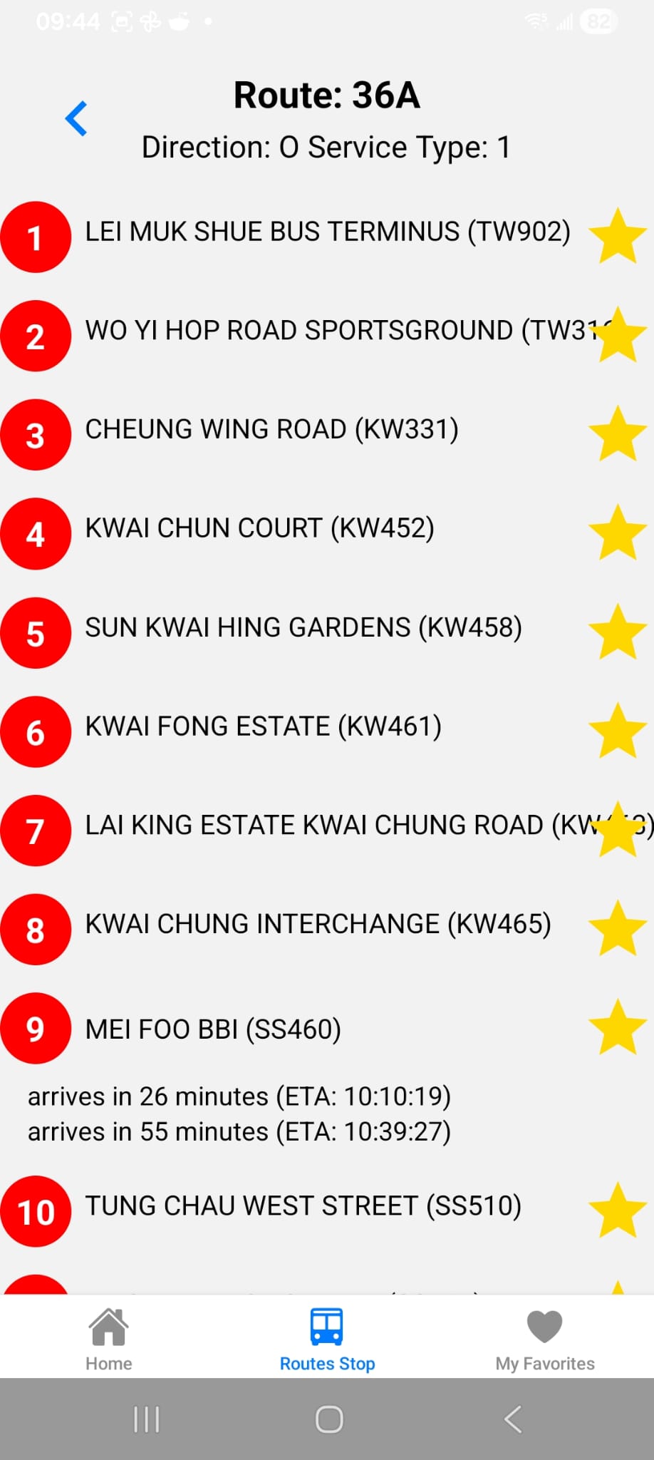 🛣️ Routes Stop Screen