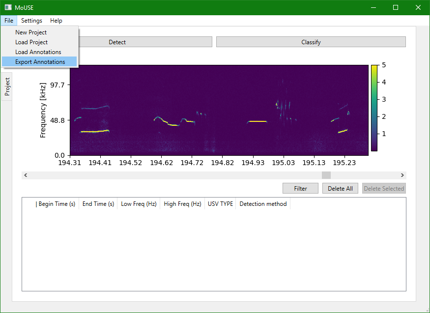 3. Interaction with Spectrogram tab - JosephTheMoUSE/MoUSE-docs GitHub Wiki