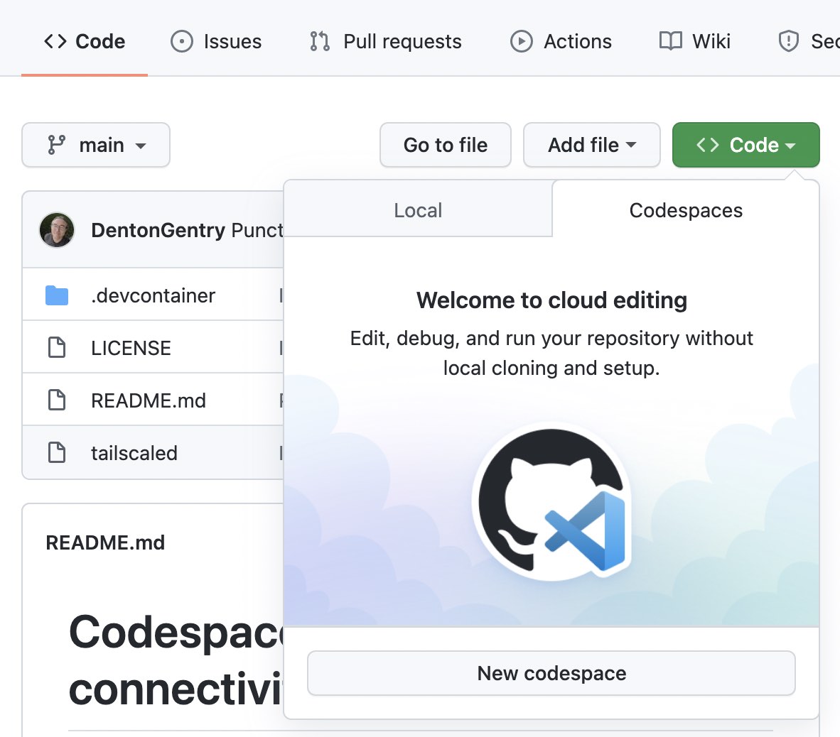 Start a new codespace