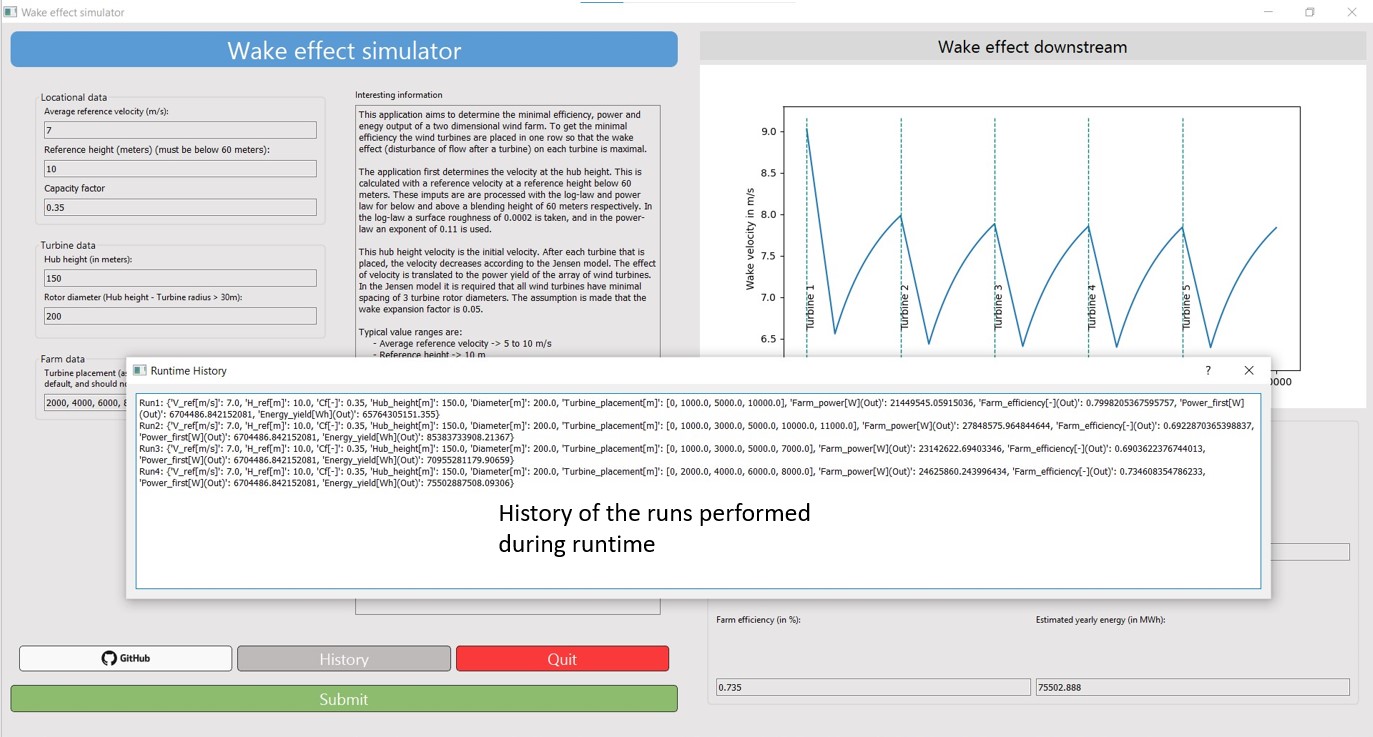 History dialog with data