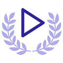 Project logo: the light purple wreath from the All Contributors logo, with a purple 'play' triangle from the GitHub Actions default icon