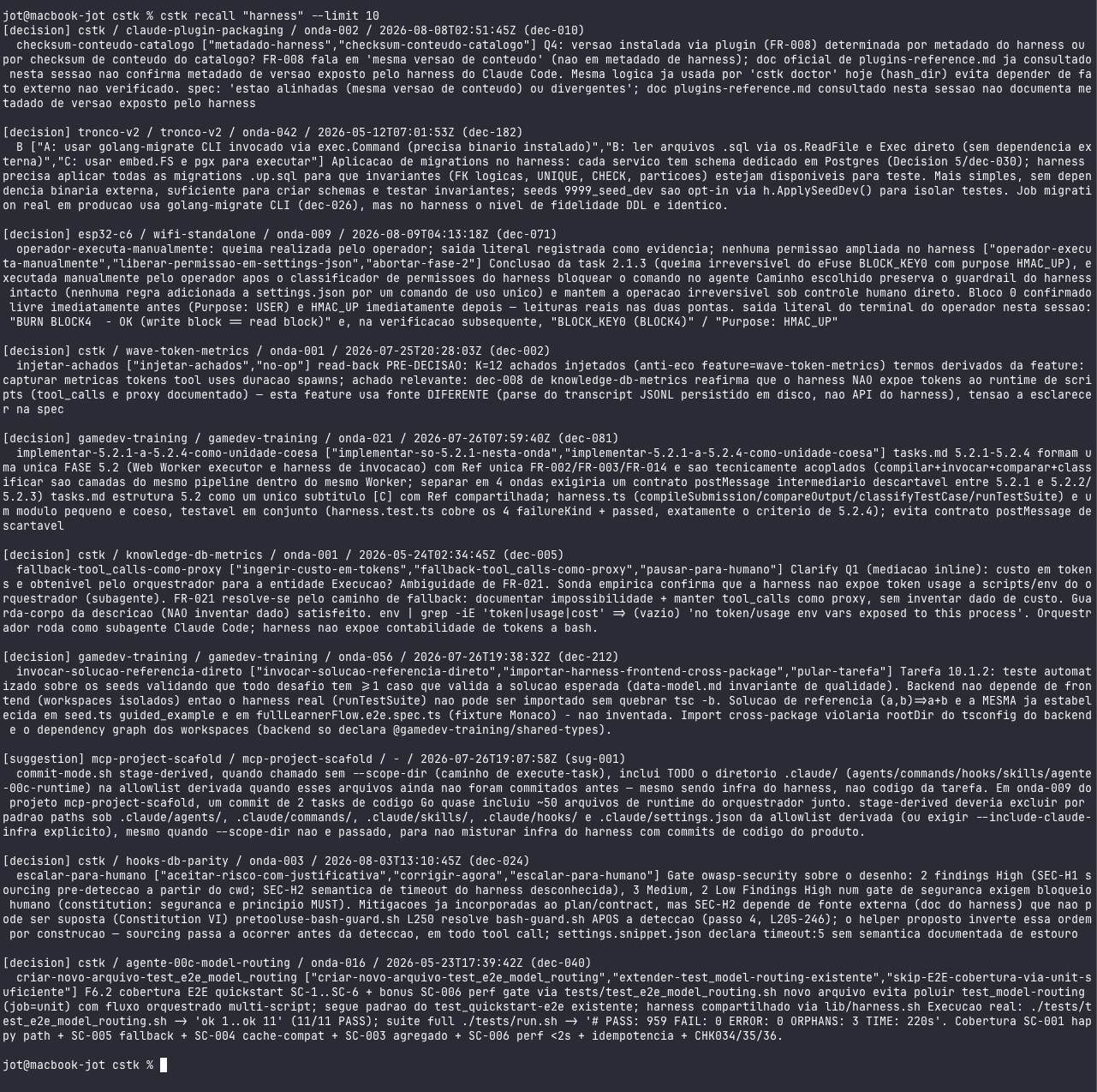 cstk recall searching the cross-project knowledge base from the terminal