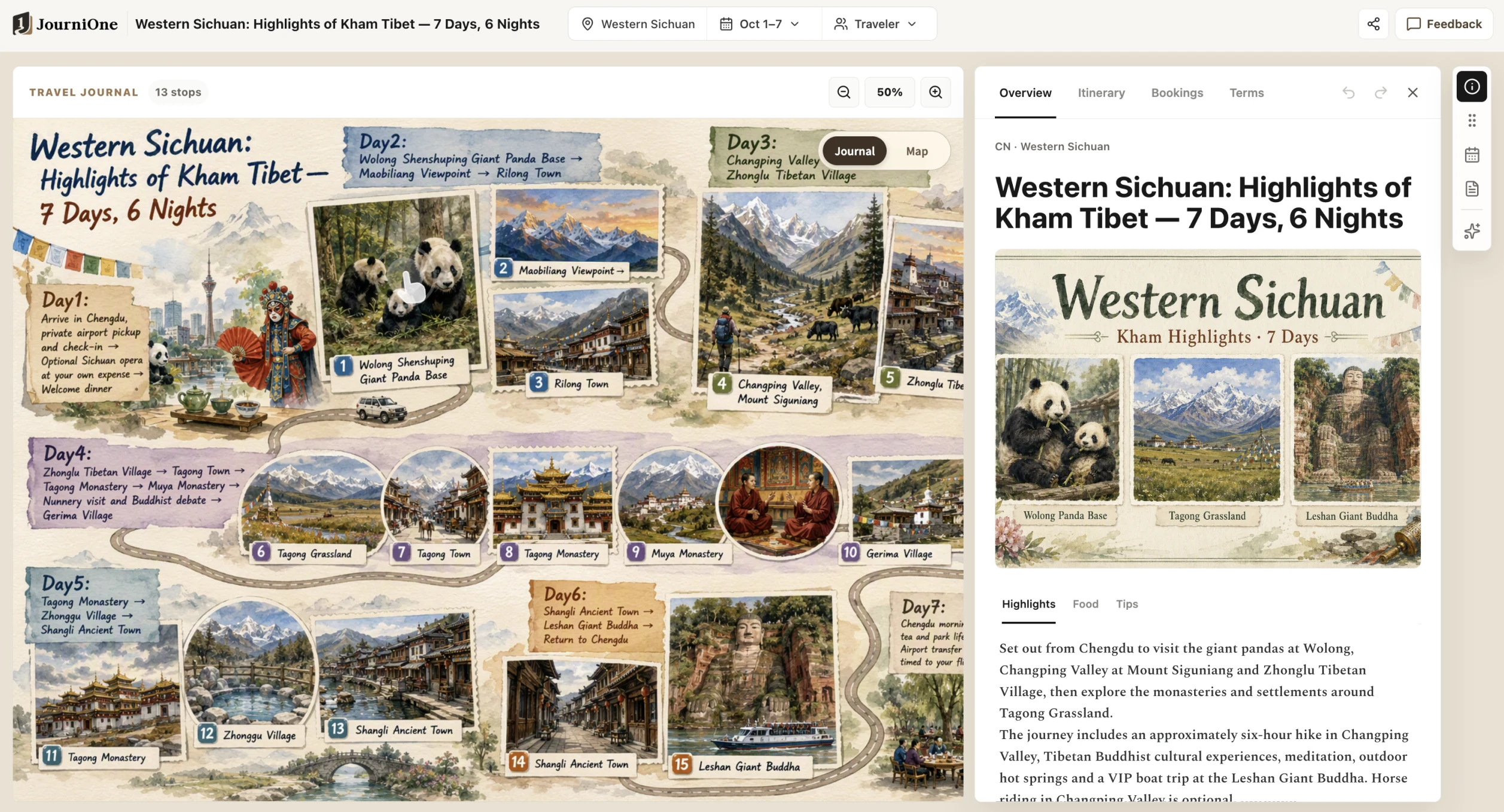 Illustrated Western Sichuan guide with destination overview and trip highlights