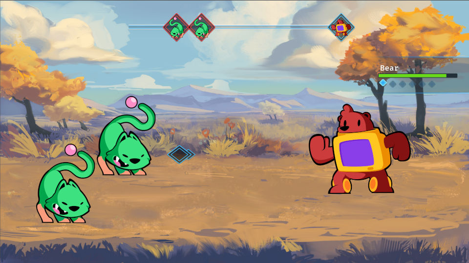 Screenshot of the combat area with three characters